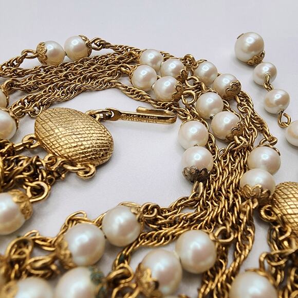 Kramer 6-Strand Gold-Tone Faux Pearl Necklace • Adjustable 14–16" Choker - Picture 6 of 8
